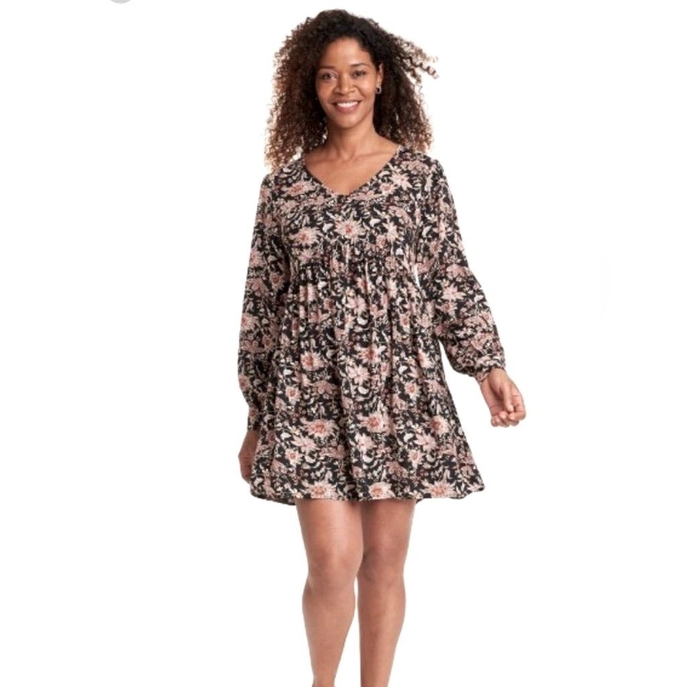 Knox Rose black  and  orange  Floral Long Sleeve dress